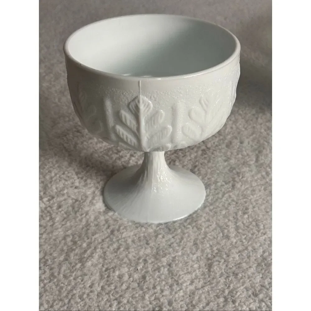 Vintage FTD Milk Glass Compote/Oak Leaf Pattern Vase